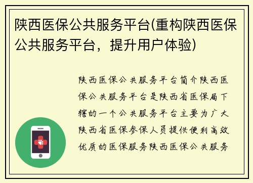 陕西医保公共服务平台(重构陕西医保公共服务平台，提升用户体验)